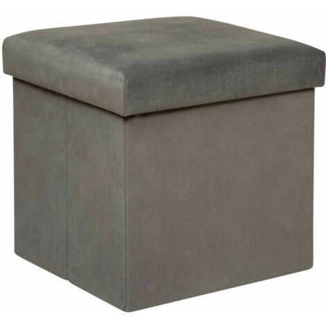 Pouf Coffre Pliable en Velours "Lilou" 38cm Gris (1/4)
