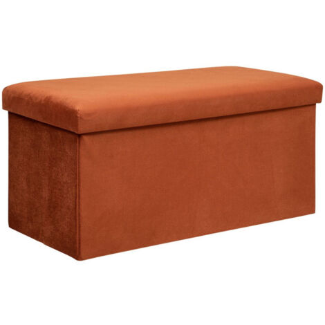 Atmosphera – Banquette coffre pliable en velours ambre 76cm – Revêtement polyester – Base MDF – Assise amovible – 2 places – Pliable et empilable