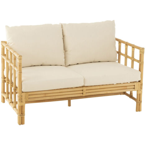 Canapé 2 Places Rotin & Coussin "Elise" 127cm Naturel (1/5)