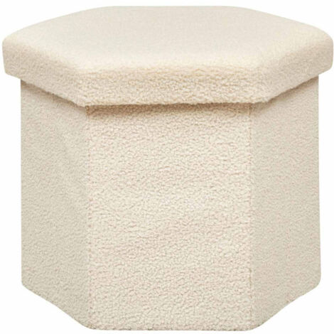 Pouf Coffre Pliable Bouclette "Jaiko" 46cm Ivoire (1/3)