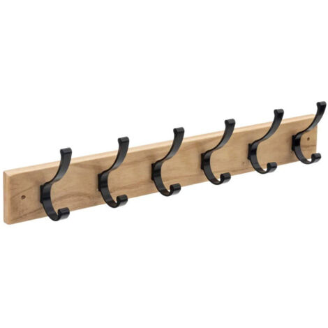 Five Simply Smart – Patère murale en bois 6 crochets 58cm – Bois Paulownia et aluminium – Poids max 18 kg – À monter soi-même