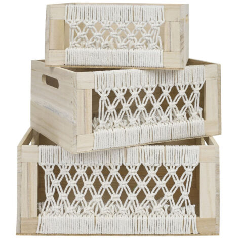 Lot de 3 Caisses Gigognes "Boho" 35cm Beige (1/5)