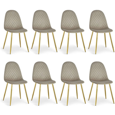 Lot de 8 Chaises en Velours "Waynor" 88cm Taupe (1/5)