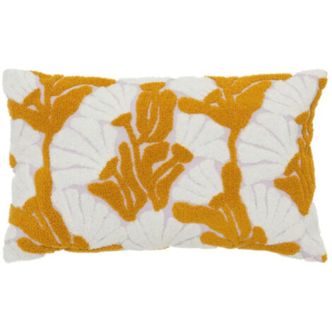 Coussin déco Brodé "Daisy" 30x50cm Ocre (1/3)
