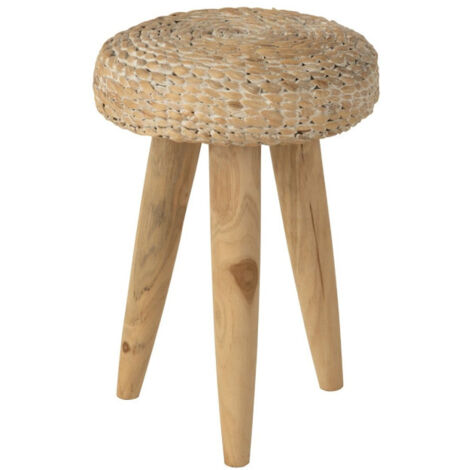 Tabouret Design en Teck "Puglia" 40cm Naturel & Blanc (1/3)