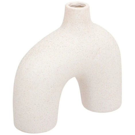 Atmosphera – Vase en céramique sablée 18cm blanc – Forme organique – Résistant à l'eau – Décoratif avec double pieds