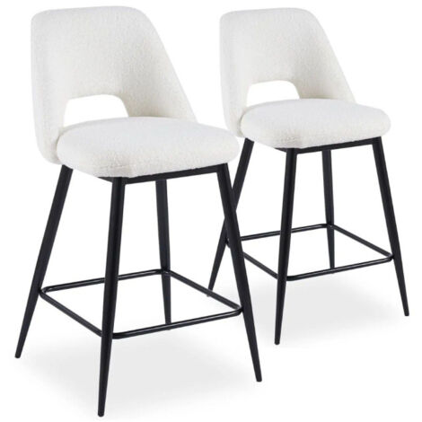 Lot de 2 Chaises de Bar "Bouclette" 92cm Crème & Noir (1/5)