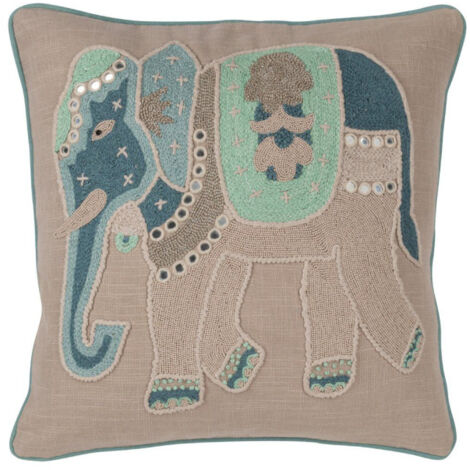 Coussin Design Éléphant "Mediterranean" Gris & Bleu (1/4)
