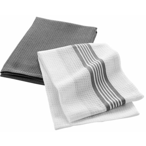 Lot de 2 Torchons Nid d'Abeille "Grand Chef" 50x70cm Blanc & Gris (1/3)