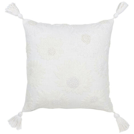 Coussin Déco Fleurs "Bali" 45x45cm Blanc (1/3)