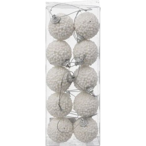 Paris Prix - Lot De 10 Boules De Noël petites Billes 4cm Blanc (1/2)