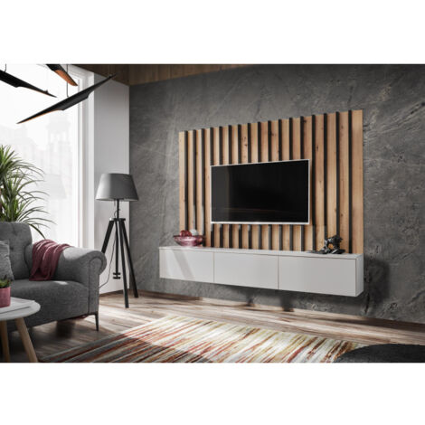 Ensemble Meuble TV "Verti" 180cm Gris & Naturel (1/3)