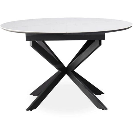 Paris Prix – Table à manger extensible ronde 160cm – Plateau céramique effet pierre – Piètement métal – Jusqu'à 8 couverts – Design moderne (1/5)