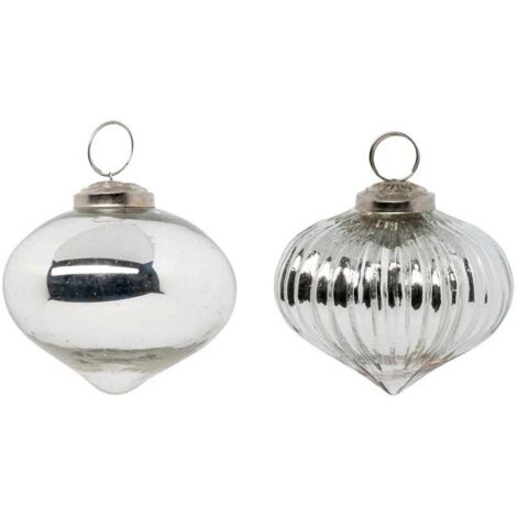 Paris Prix - Lot De 2 Boules De Noël En Verre goutte 8cm Argent (1/5)