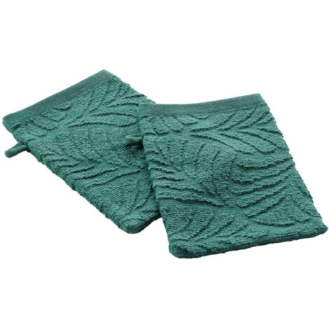 Lot de 2 Gants de Toilette "Madeira" 15x21cm Emeraude (1/4)