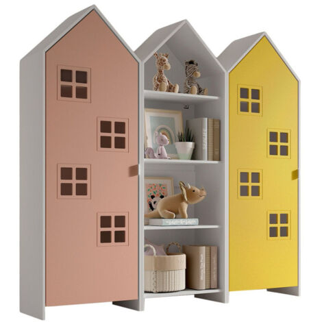 Pack - Étagère & 2 Armoires "Casami Bruges" 171cm Rose, Blanc & Jaune (1/2)