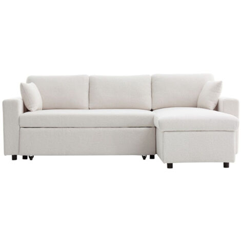 Canapé d'Angle Convertible Bouclette "Arron" 227cm Blanc (1/5)