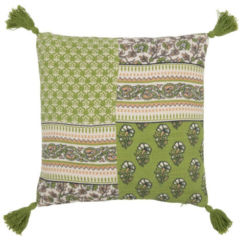 Coussin Déco à Pompons "Avocado" 45x45cm Vert (1/5)