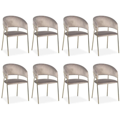 Lot de 8 Chaises en Velours "Batora" 79cm Taupe (1/5)