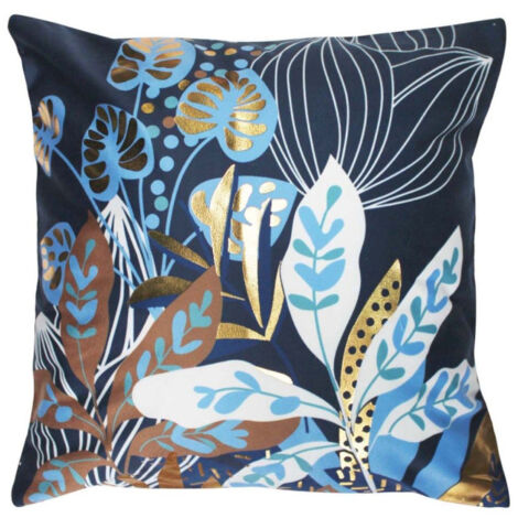 Housse de Coussin Velours "Inoa" 40x40cm Bleu & Or (1/4)