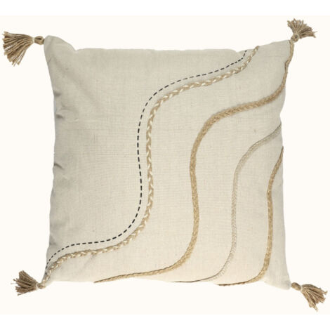 Coussin à Pompons "Natural Crush" 40x40cm Beige (1/5)