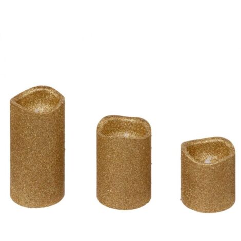 Paris Prix - Lot De 3 Bougies Led paillettes 10cm Or (1/2)