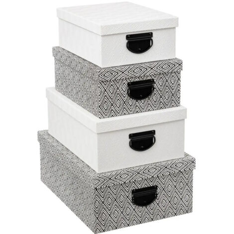 Brandsseller Lot De 13 Boîtes De Rangement Pour Cartes Avec Couvercle - Carton Solide - Taille Décroissante - Marbre/noir