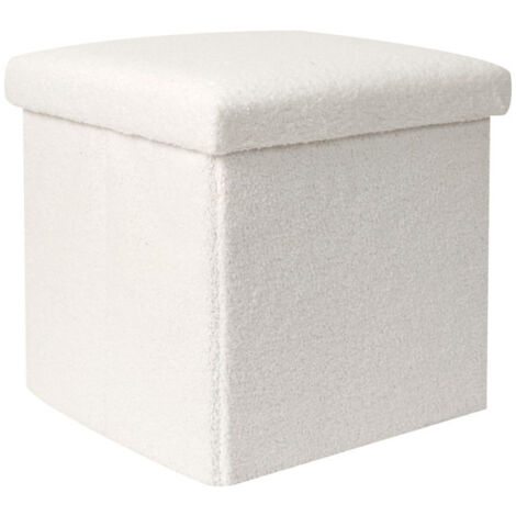 Coffre Pouf Pliable "Bouclette" 38cm Blanc (1/5)