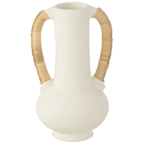 Vase Amphore Déco "Léo" 35cm Blanc & Naturel (1/2)