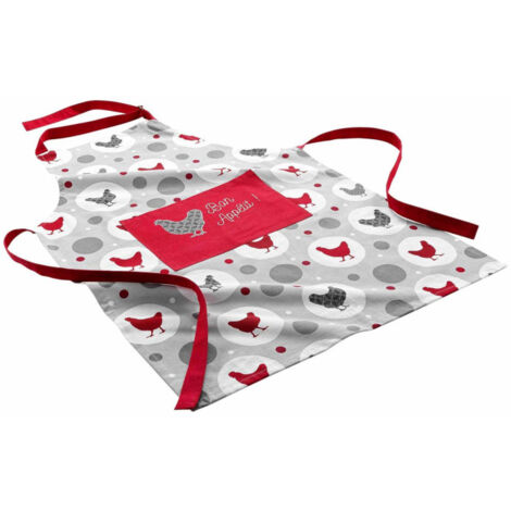 Tablier de Cuisine Imprimé "Suzette" 84cm Rouge & Gris (1/3)