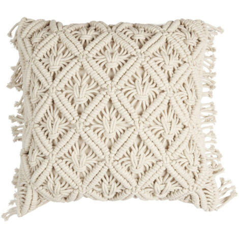 Coussin Déco Macramé "Crush" 40x40cm Beige (1/3)