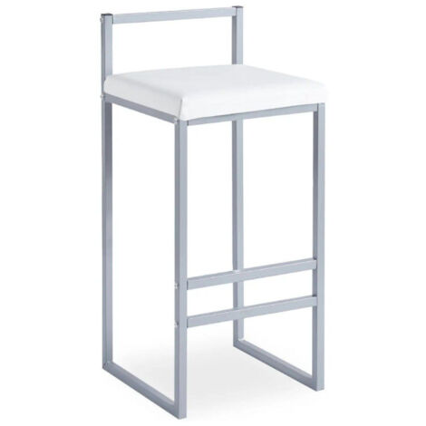 Paris Prix – Tabouret de bar 80cm en polyuréthane et métal – Assise matelassée blanche – Pour intérieur moderne – Poids léger 4,5 kg (1/5)