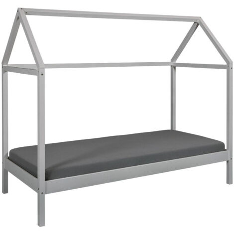 Lit Cabane en Bois "Leonard" 90x200cm Gris (1/5)