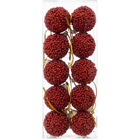 Paris Prix - Lot De 10 Boules De Noël petites Billes 4cm Rouge (1/2)