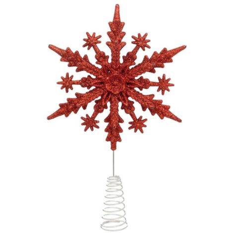 Paris Prix - Cimier De Sapin Pailleté flocon 23cm Rouge (1/3)