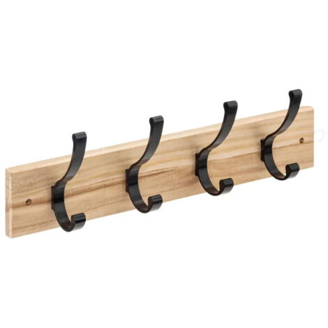 Five Simply Smart – Patère murale en bois 4 crochets 42cm – Bois de Paulownia et aluminium – Supporte jusqu'à 12 kg – Installation facile