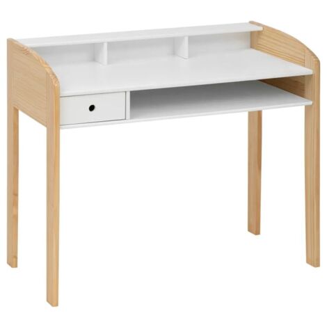Atmosphera – Bureau enfant en bois recyclé 100x52x85cm blanc – 1 tiroir, 1 casier, 3 niches – Espace de travail fonctionnel