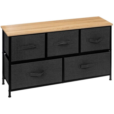 Commode Basse 5 Tiroirs "Tissa" 100cm Gris Foncé (1/4)