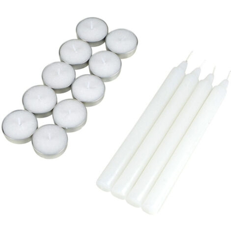 Lot de 14 Bougies "Chauffe-Plat & Chandelier" 20cm Blanc (1/3)