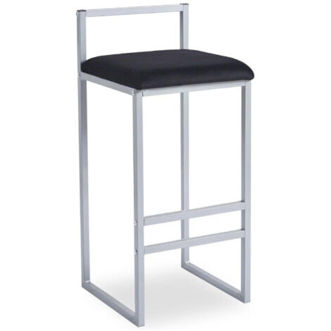 Tabouret de Bar Velours "Dakota" 80cm Noir & Argent (1/5)