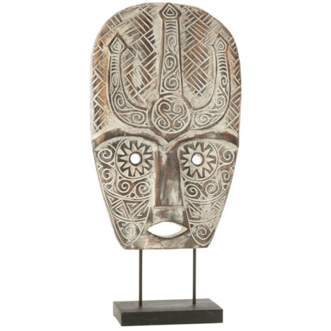Statue Masque Primitif sur Pied "Zihao" 80cm Naturel (1/2)