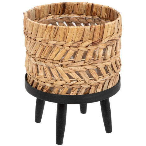 Atmosphera – Cache-pot sur pied rond 31cm – Matières jacinthe et contreplaqué – Poids léger 0,66kg – Pour usage intérieur uniquement