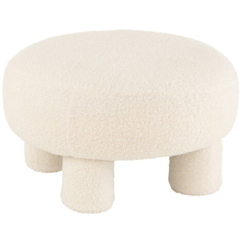 Pouf Rond Bouclette "Teddy" 52cm Blanc (1/5)