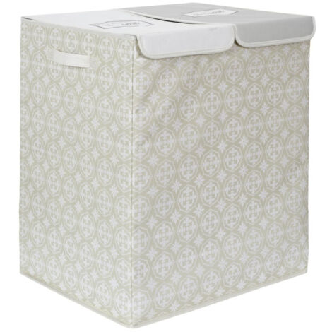 Panier à Linge Double "Ma Petite Buanderie" 57cm Beige (1/5)