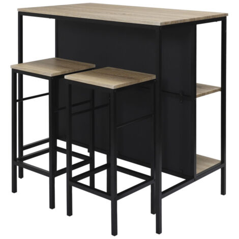 Ilot de Cuisine & 2 Tabourets "Loka" 100cm Noir (1/5)
