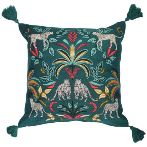 Housse de Coussin Pompons "Malaga" 40x40cm Bleu (1/5)