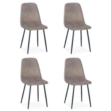 Lot de 4 Chaises en Velours "Matelassées" 88cm Taupe (1/5)
