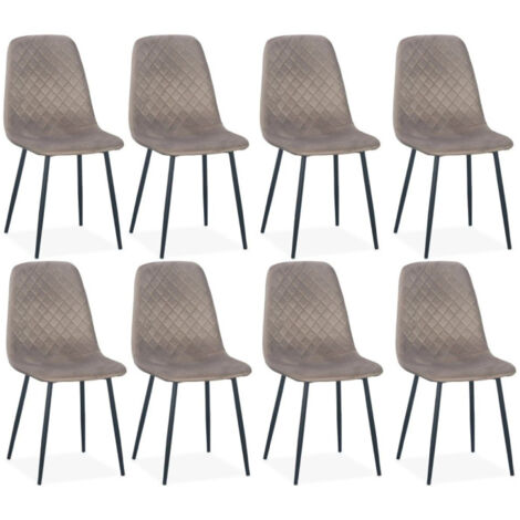 Lot de 8 Chaises en Velours "Matelassées" 88cm Taupe (1/5)