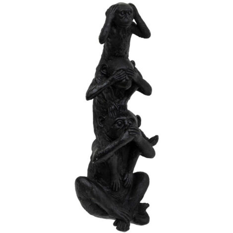 Statuette 3 Singes "Exotic Panama" 24cm Noir