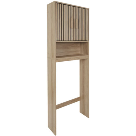 Paris Prix – Meuble pour WC marron 166cm – Dimensions L. 60 x l. 20 x H. 166 cm – 50% panneaux de particules, 30% MDF, 20% papier – Avec étagères et 2 portes (1/5)